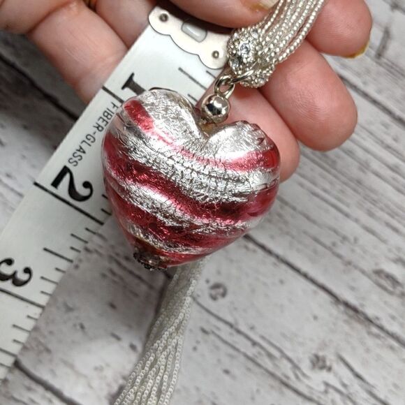Puff Heart Necklace with Seed Beaded Chain.  B1 - Picture 8 of 8